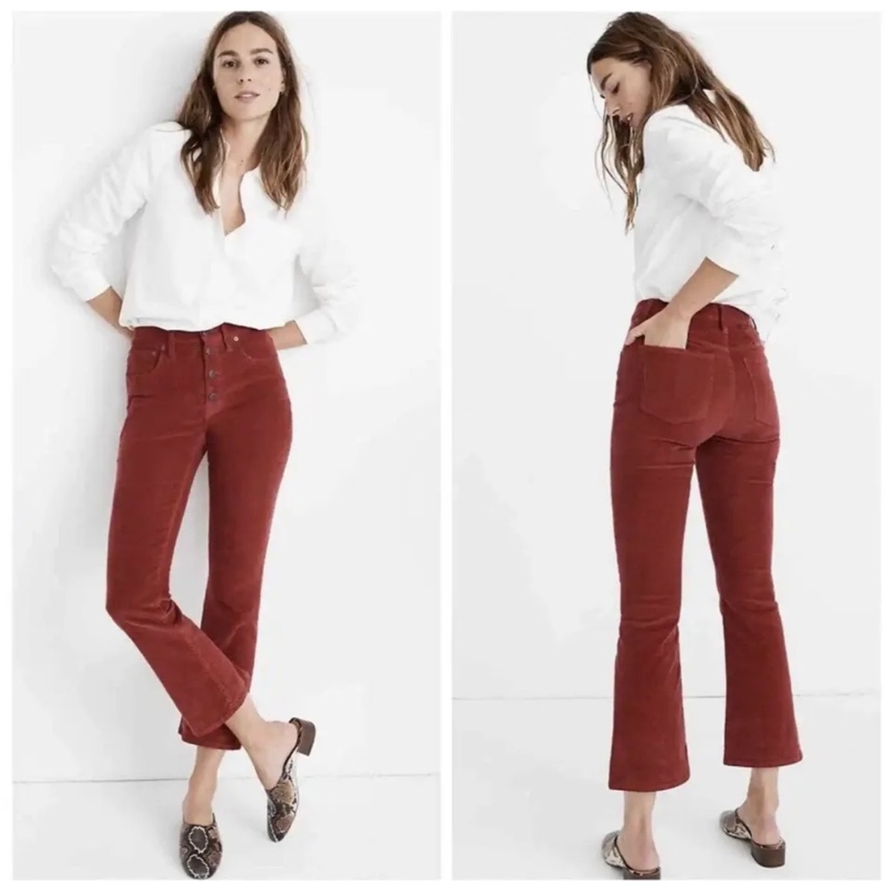 Madewell Cali Demi Boot Corduroy Pants / Size 27 Orange Cropped button Front